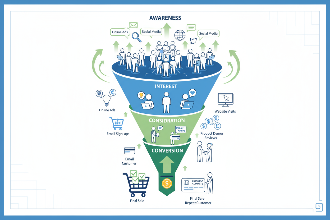 I need an image that goes with the headline "How a high-performing funnel works" in regard to online sales.